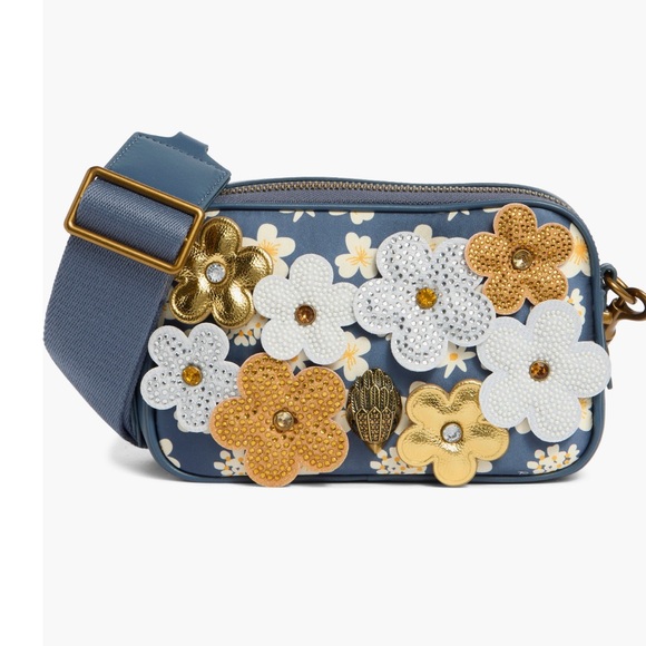 Kurt Geiger Handbags - Kurt Geiger Blue Floral Appliqué Camera Bag with Gold & White Accents